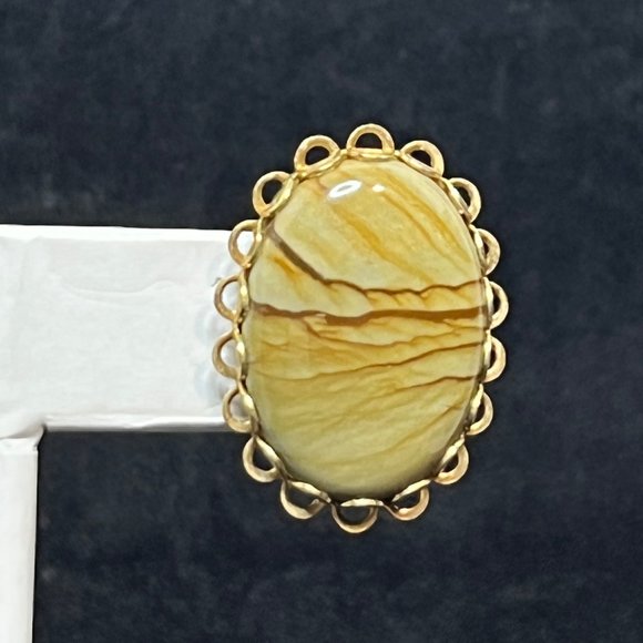 Vintage Gold Tone Oval Jasper Screw Back Earrings (3510) - Picture 3 of 8